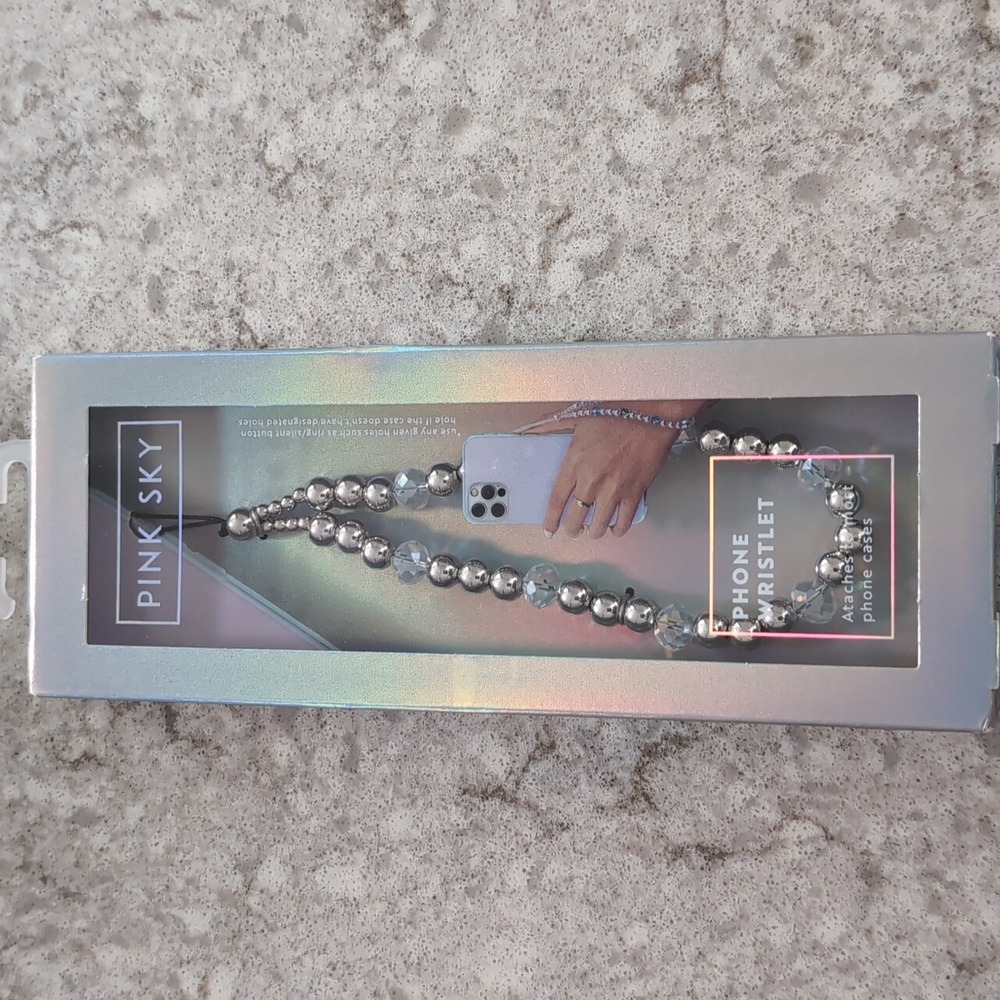 Pink Sky Silver Beaded Phone Wristlet